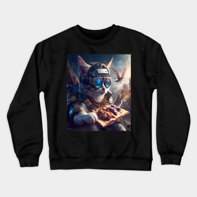 Funny Cat Digital Artwork Futuristic - Awesome Mothers Day Birthday Gift ideas Crewneck Sweatshirt by Pezzolano